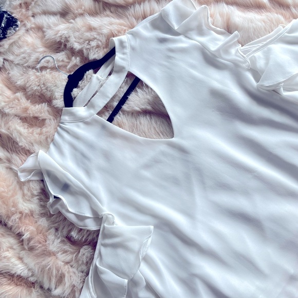 San Joy (Mendocino) Peep Shoulder White Blouse, Size Large. - Picture 3 of 8